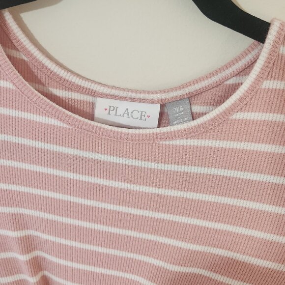 Children’s Place Girls M 7/8 Short Sleeve Pink Striped Front Bow Knit Dress - Picture 3 of 6